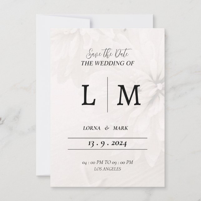 Carte d'invitation de mariage enveloppe blanche (Devant)