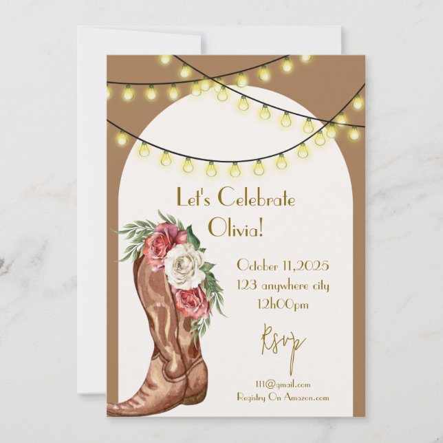 carte d'invitation de mariage floral cowboy (Devant)