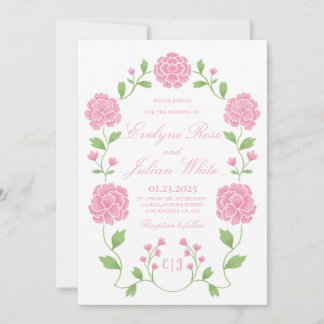 Carte d'invitation de mariage floral rose romantiq