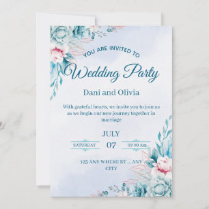 Carte d'invitation de mariage florale bleue modifi
