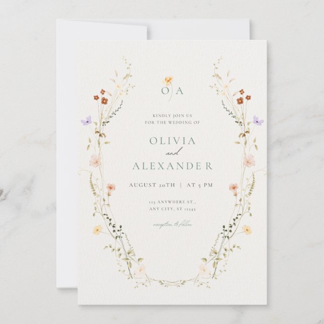 Carte d'invitation de mariage florale élégante (Devant)
