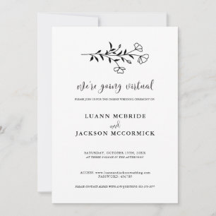 Carte d'invitation de mariage florale noir et blan