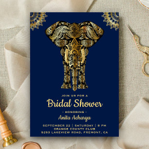 Carte d'invitation de mariage indien éléphant or b