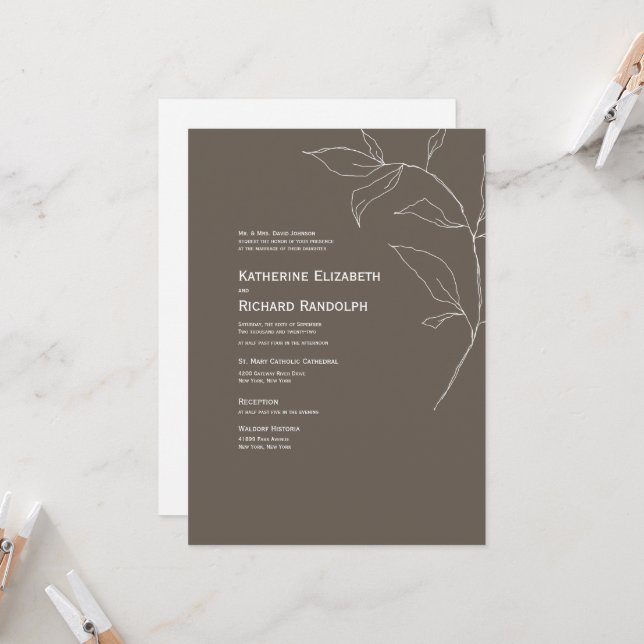 Carte d'invitation de mariage moderne marron pour  (Devant/Arrière en situation)