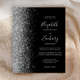 Carte d'invitation de mariage pailletée argentée à