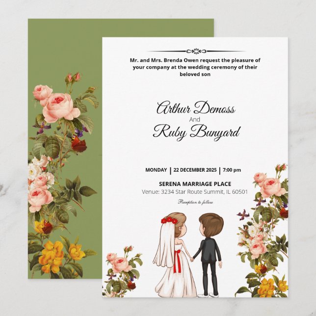 Carte d'invitation de mariage photo (Devant / Derrière)