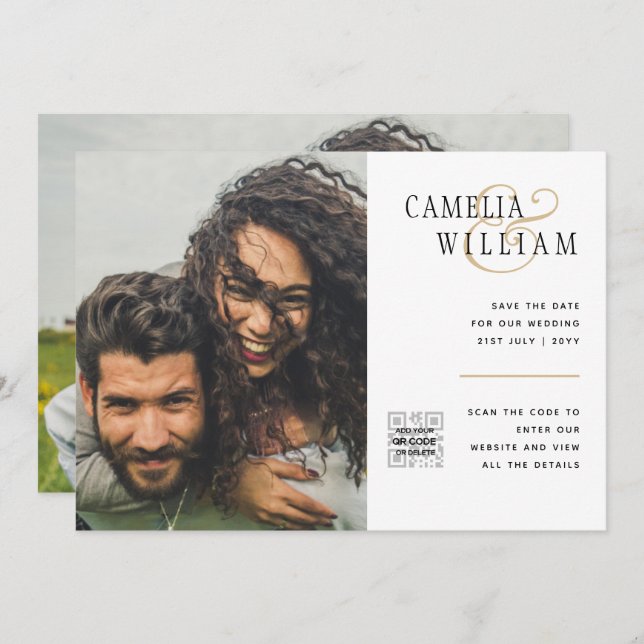 Carte d'invitation de mariage photo avec code QR p (Devant / Derrière)