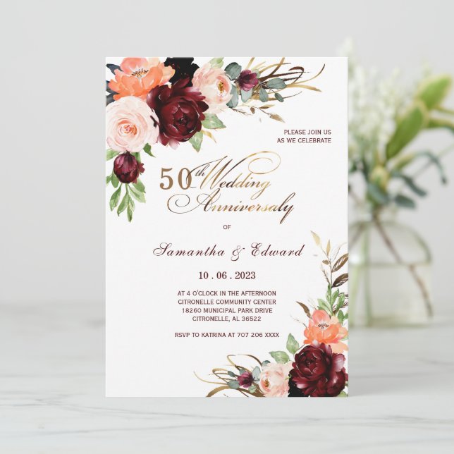 Carte d'invitation de mariage pour le 50e annivers (Debout devant)