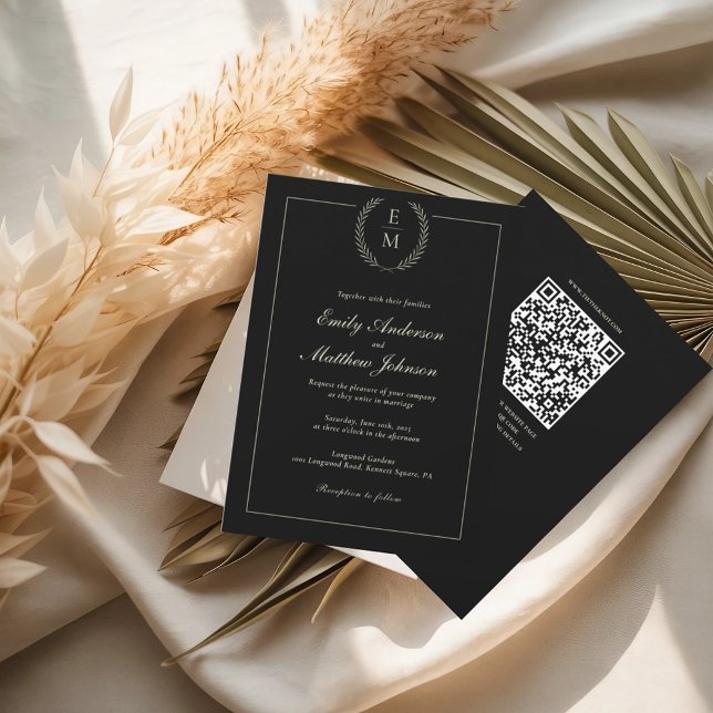 Carte d'invitation de mariage QR Code Noir et Saug (Créateur téléchargé)