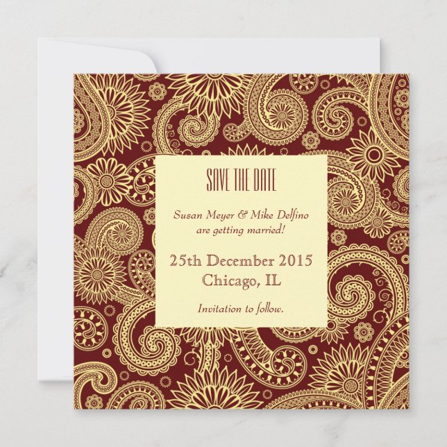 Carte d'invitation de mariage rouge indien Sauvega (Devant)