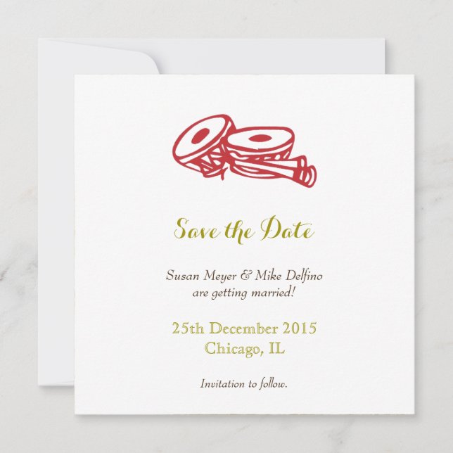 Carte d'invitation de mariage rouge or pour réserv (Devant)
