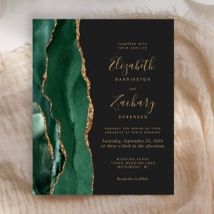 Carte d'invitation de mariage sombre émeraude agat