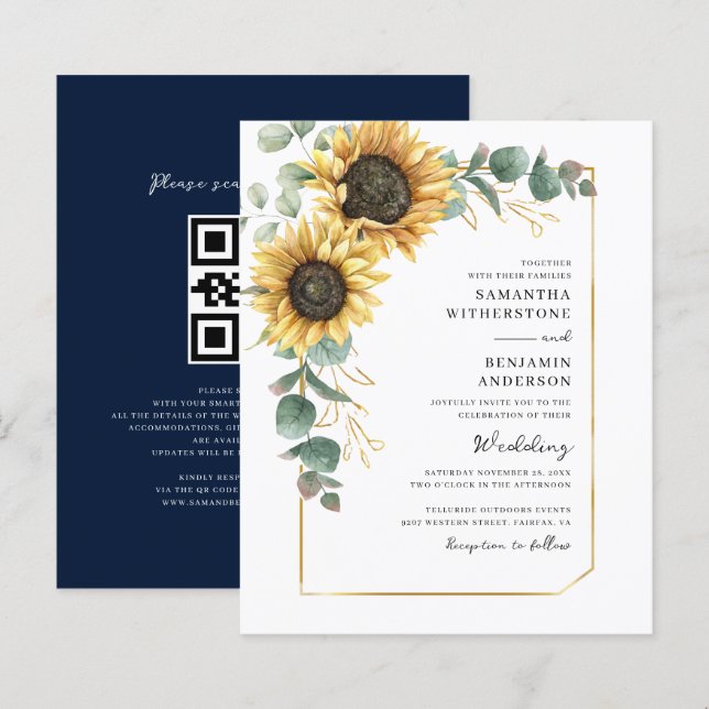 Carte d'invitation de mariage tout-en-un avec code (Devant / Derrière)