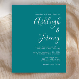 Carte d'invitation de mariage turquoise bleu à pet