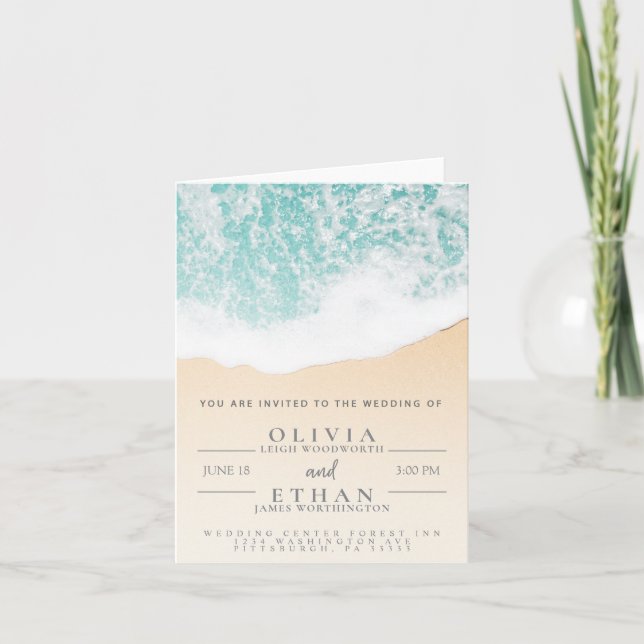 Carte d'invitation de mariage Vagues de plage trop (Devant)