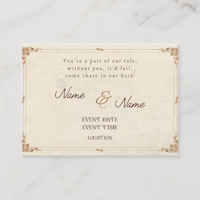 Carte d'invitation de mariage vintage poétique (Devant)
