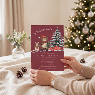 Carte d'invitation de Noël aux créatures forestièr