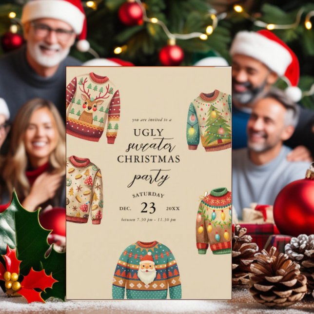 Carte d'invitation de Noël moche Sweater Party (Créateur téléchargé)