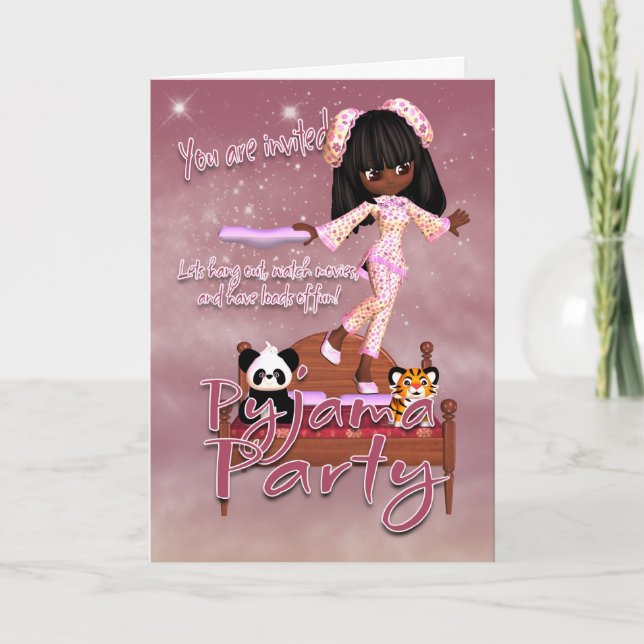 Carte d'invitation de partie de pyjama (Devant)