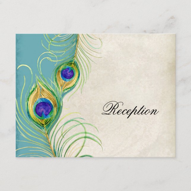 Carte d'invitation de réception Peacock Feathers (Devant)