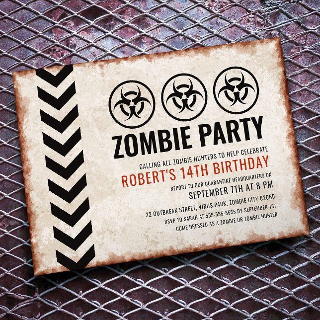 Carte d'invitation de soirée Zombie avec symbole d (Créateur téléchargé)