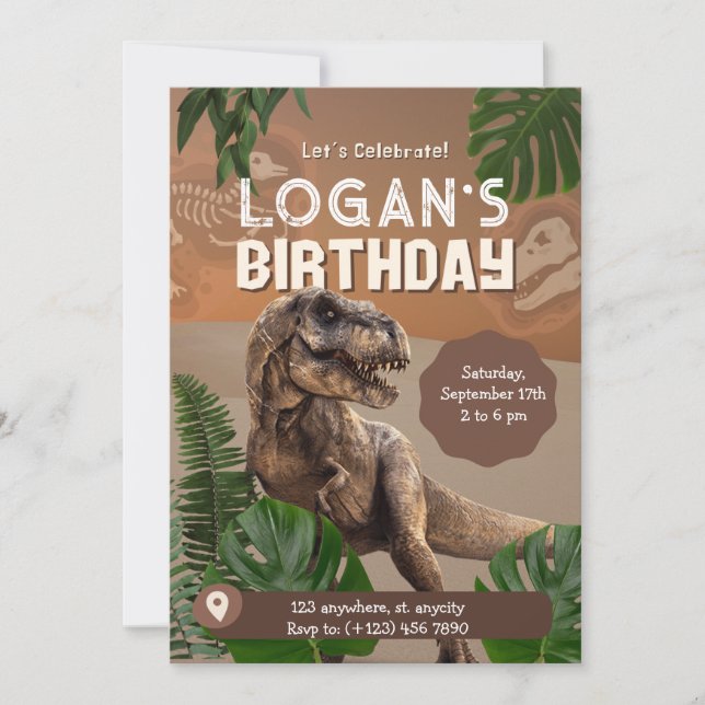 Carte d'invitation Dinosaur réaliste Anniversaire (Devant)