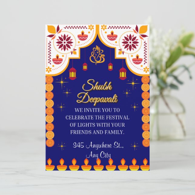 Carte d'invitation Diwali personnalisée (Debout devant)