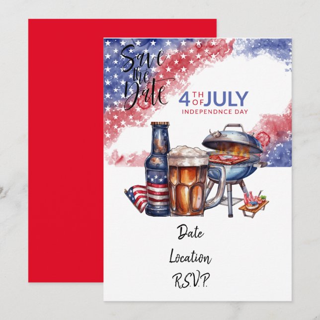 Carte d'invitation du 4 juillet enregistrer la dat (Devant / Derrière)