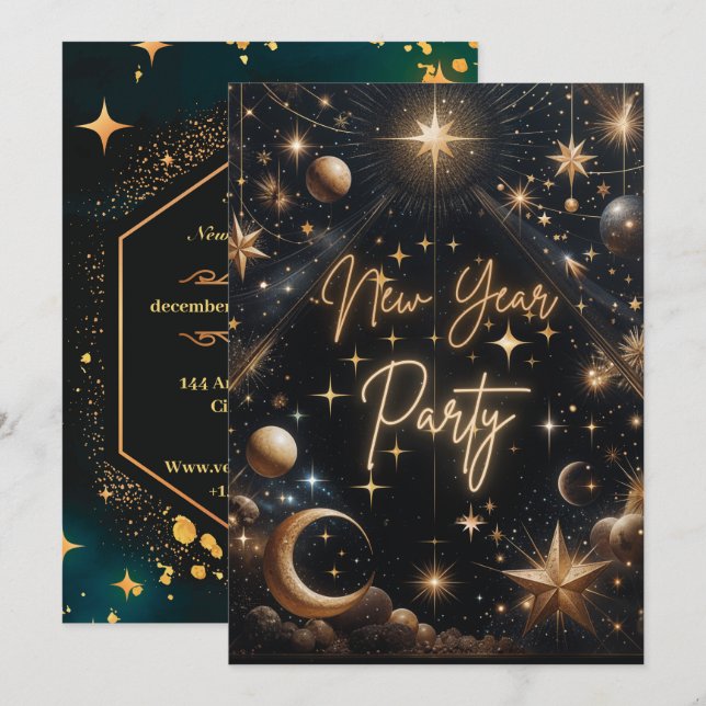 Carte d'invitation du Nouvel An Céleste (Devant / Derrière)