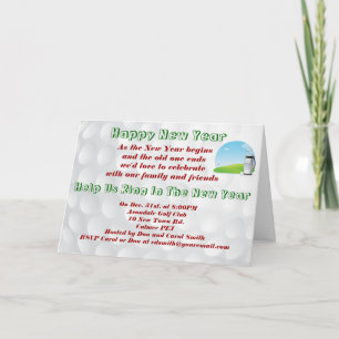 Carte d'invitation du Nouvel An orientée golf.