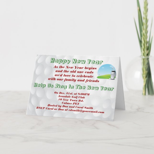 Carte d'invitation du Nouvel An orientée golf. (Devant)