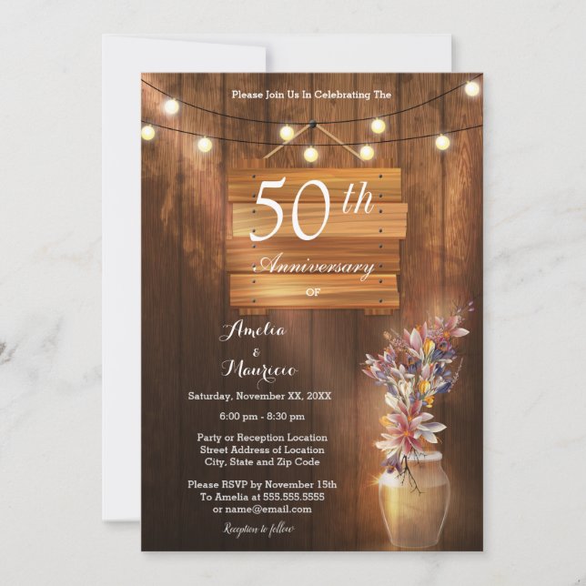 Carte d'invitation élégante pour les 50 ans de mar (Devant)