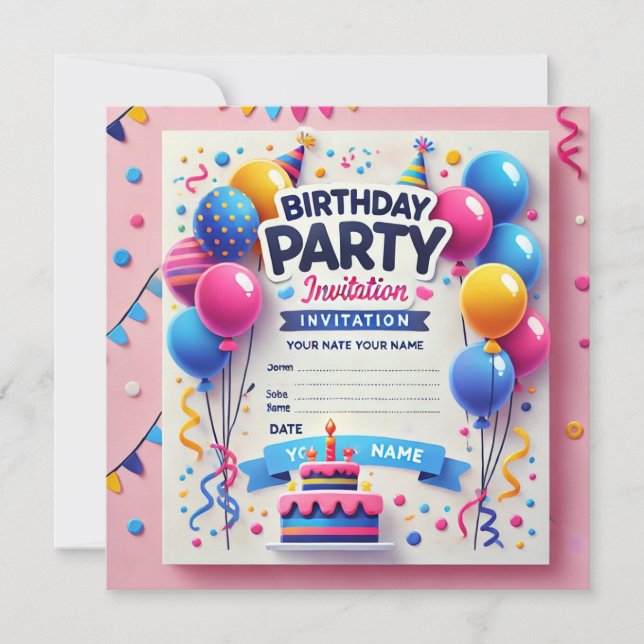 Carte d'invitation élégante pour une fête d'annive (Devant)