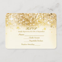 Carte d'invitation élégante RSVP avec lumières dor