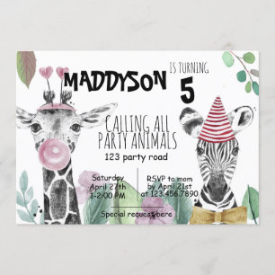 CARTE D'INVITATION ENFANTS Aquarelle Safari ANIMA