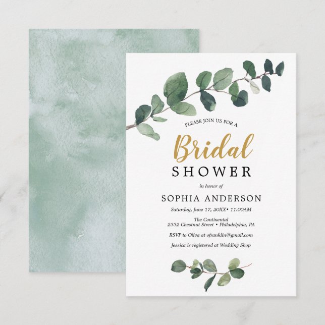 Carte d'invitation Eucalyptus Bridal Shower (Devant / Derrière)