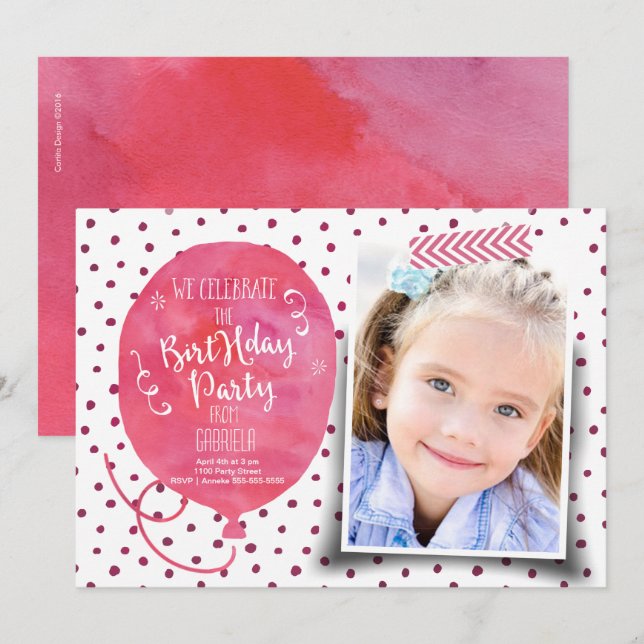 Carte d'invitation Fille pour fête d'anniversaire  (Devant / Derrière)