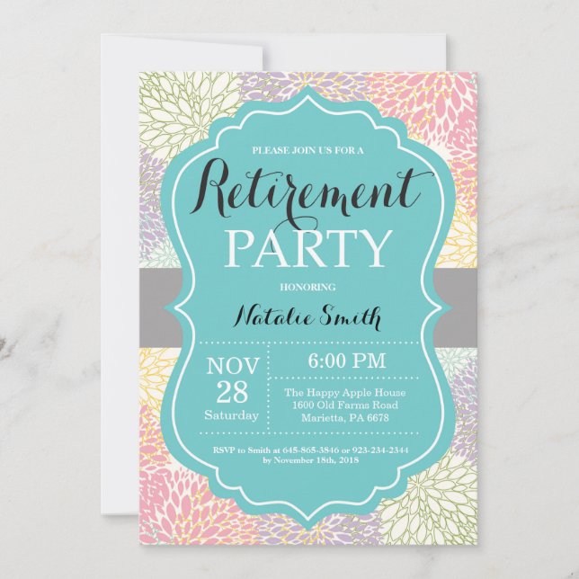 Carte d'invitation Floral Retirement Party (Devant)