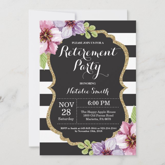 Carte d'invitation Floral Retirement Party (Devant)
