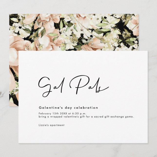 Carte d'invitation florale de la Saint-Galentin (Devant / Derrière)