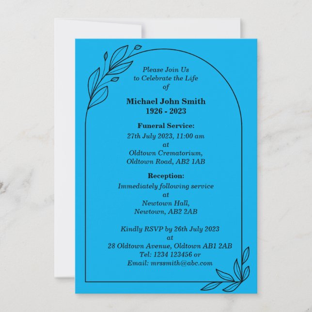 Carte d'invitation funéraire minimaliste personnal (Devant)