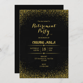 Carte d'invitation Gold and Black Retirement Party