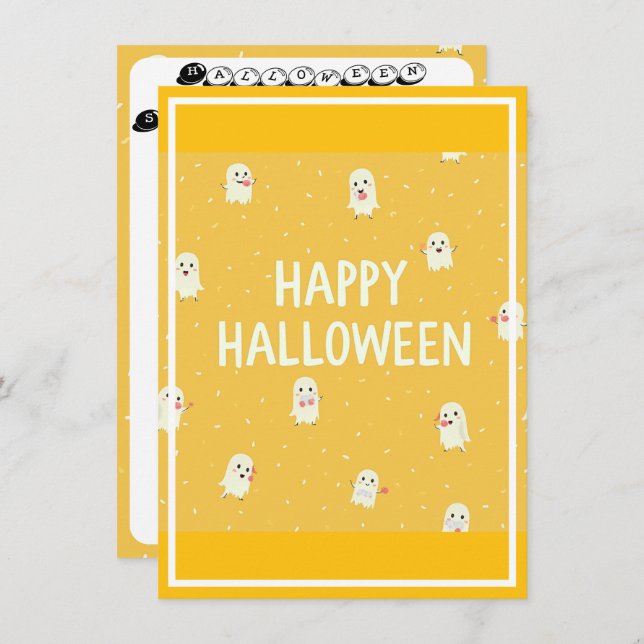Carte d'invitation Halloween avec de mignons fantô (Devant / Derrière)
