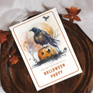 Carte d'invitation Halloween Crow Watercolor
