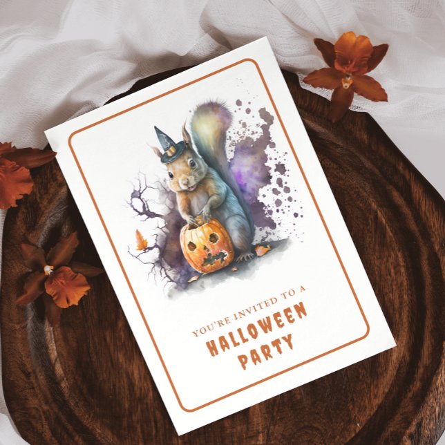 Carte d'invitation Halloween écureuil d'aquarelle (Créateur téléchargé)
