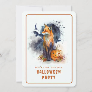 Carte d'invitation Halloween Fox Watercolor