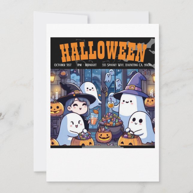 Carte d'invitation Halloween, style de fête famili (Devant)
