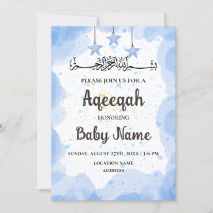 Carte d'invitation Instant Blue Aqeeqah Aqiqah