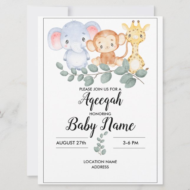 Carte d'invitation Instantanée Aqiqah pour une For (Devant)