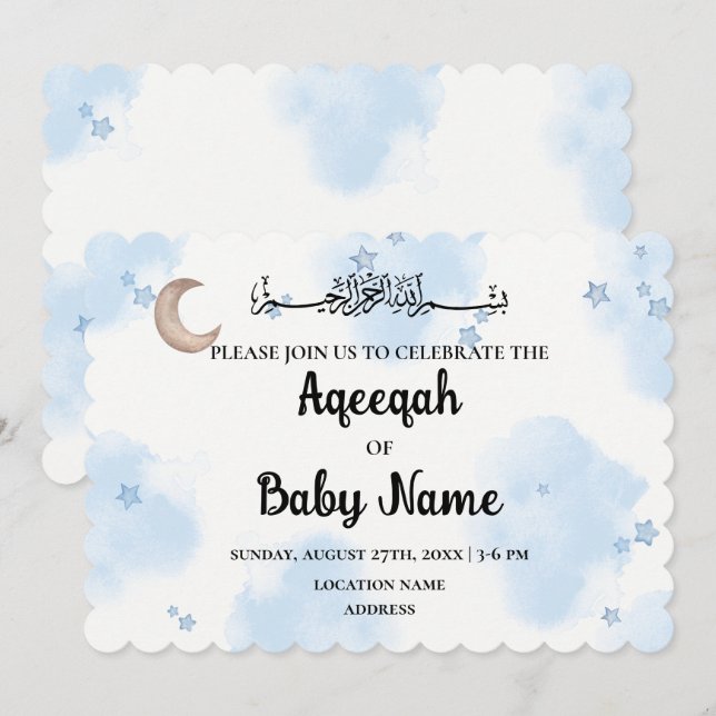 Carte d'invitation instantanée modifiable Aqeeqah  (Devant / Derrière)